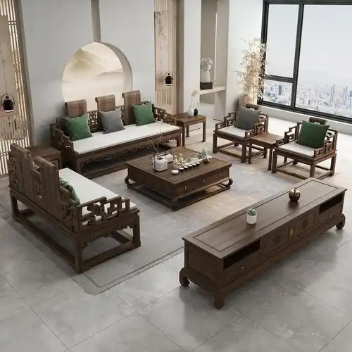 新中式实木沙发现代简约中国风禅意古典乌金檀木高档组合家具
