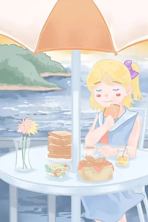 吃面包的女孩psd素材