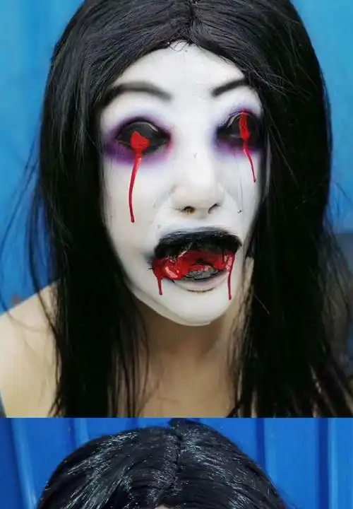 定制万圣节恐怖鬼面具鬼屋密室逃脱长发女鬼丧尸僵尸头套吓人鬼脸道具