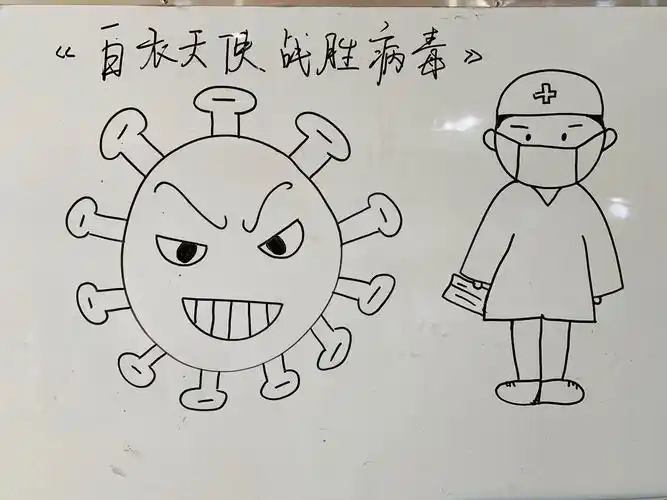 今天带孩子们学习绘画 《白衣天使战胜病毒》瞧,孩子们眼中的病毒