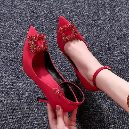 秀禾鞋中式婚鞋红色一字扣礼服高跟鞋女结婚鞋子女2020新款新娘鞋
