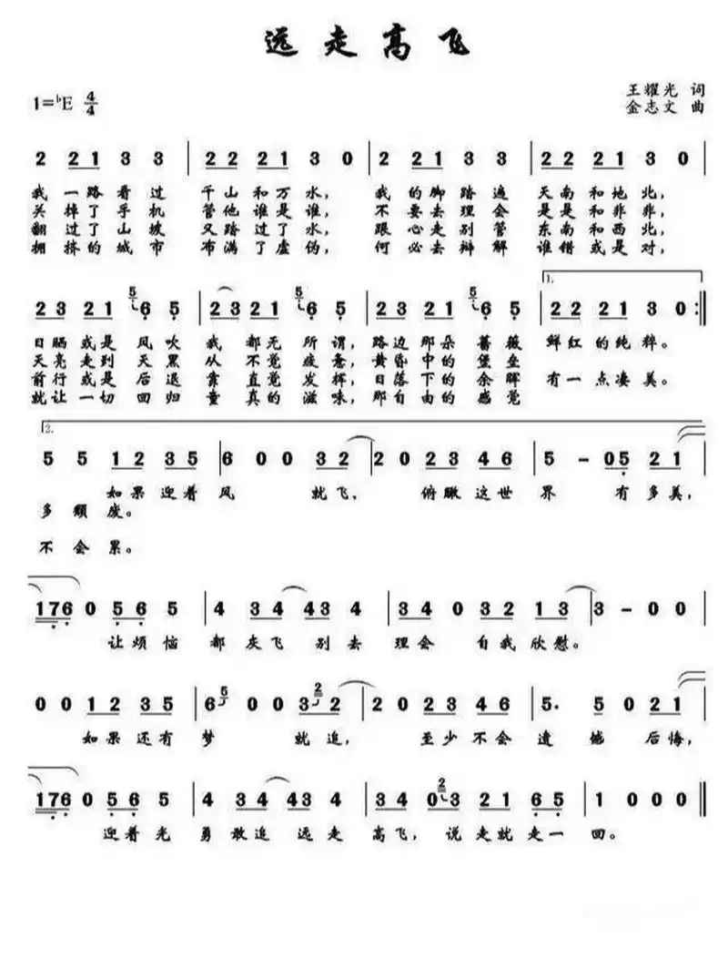 《远走高飞》简谱 金志文《远走高飞》简谱分享