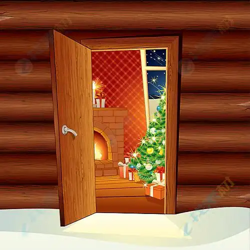 卡通创意木屋内圣诞装饰矢量素材下载
