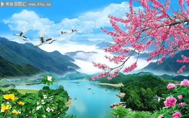 【描 述】山水画与唯美相关内容,图中包含风景,梅花,江山如画,山水画