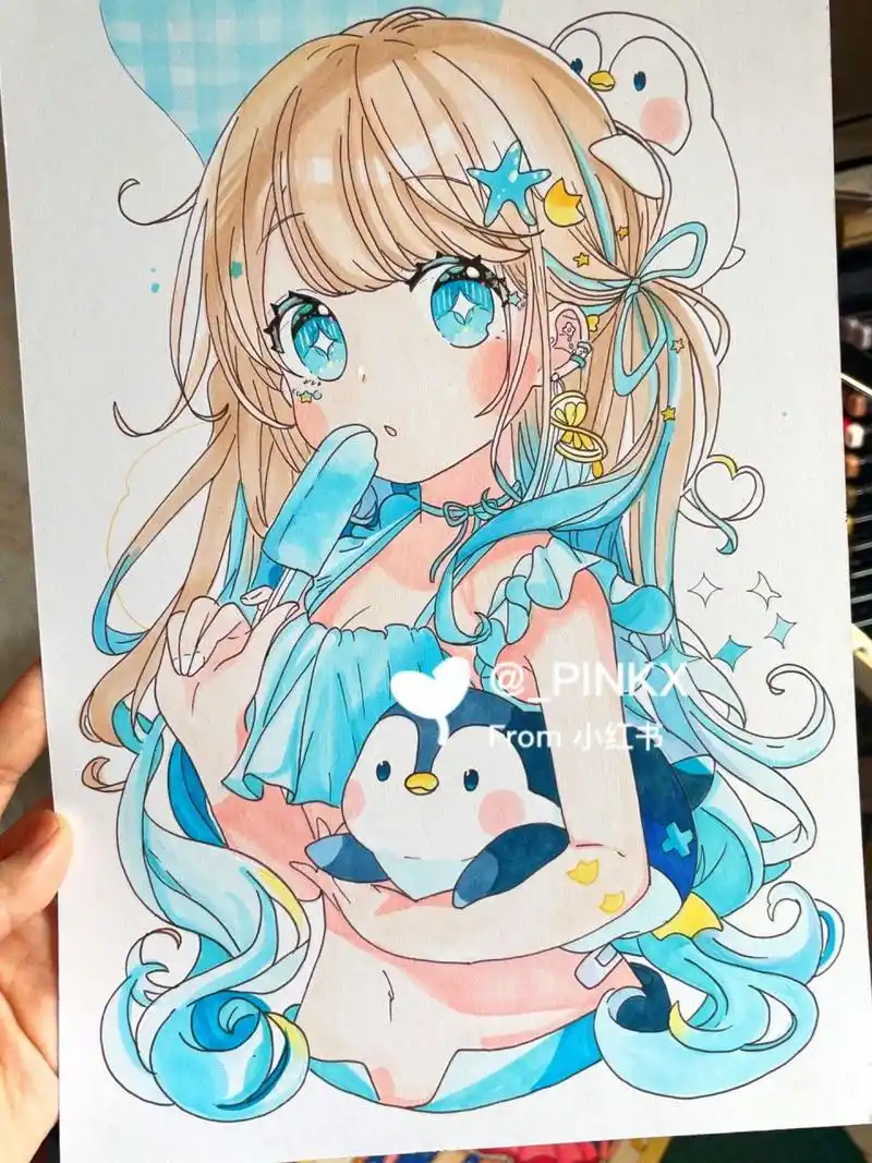 马克笔手绘/日系/动漫人物女生/夏日女生   -      最后一张为原图