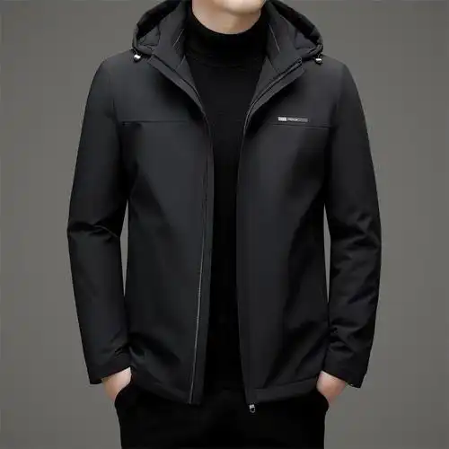 高档白鸭绒羽绒服男士冬装外套中青年爸爸装可脱卸帽保暖防寒服男