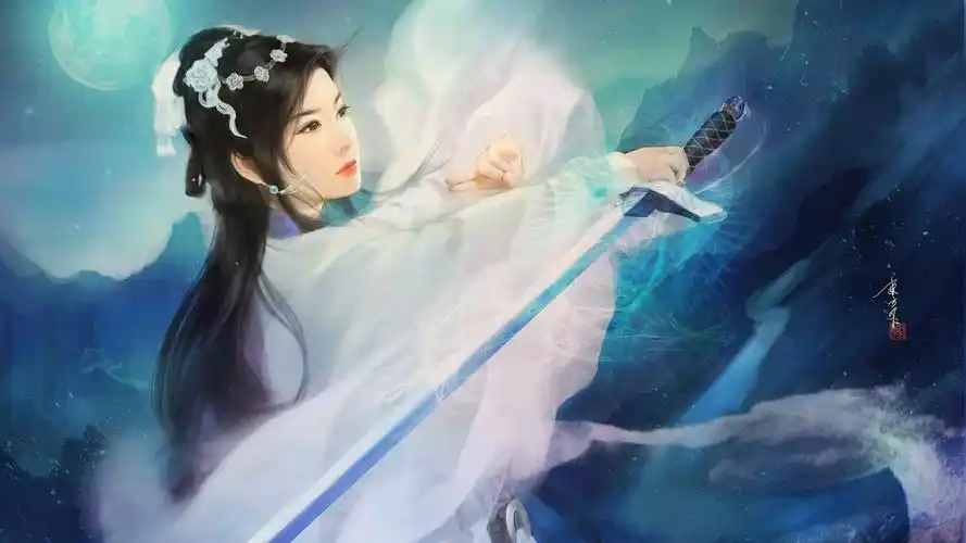 剑女孩古装美女长发白色衣服武术唯美好看壁纸
