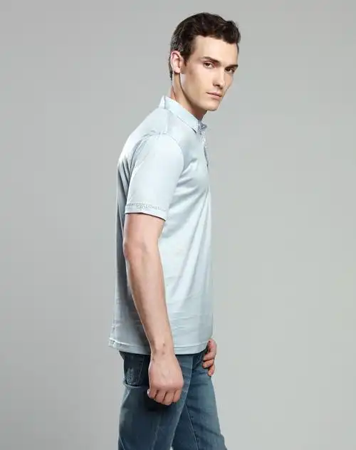 灰蓝色 纯棉丝光棉短袖t恤polo衫