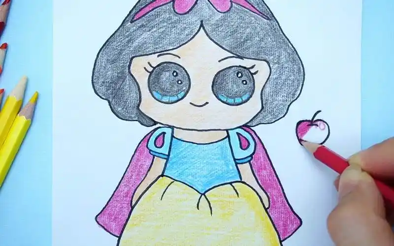 儿童创意手绘:q版迪士尼白雪公主简笔画,萌萌哒很可爱儿童简笔画教程