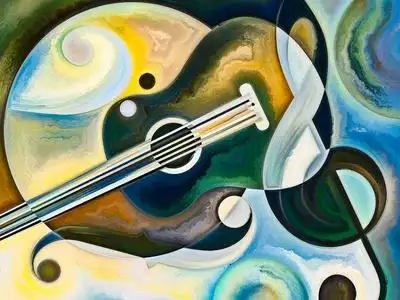 由音乐符号构成的艺术背景色彩有机纹理流动曲线艺术设计和音乐主题