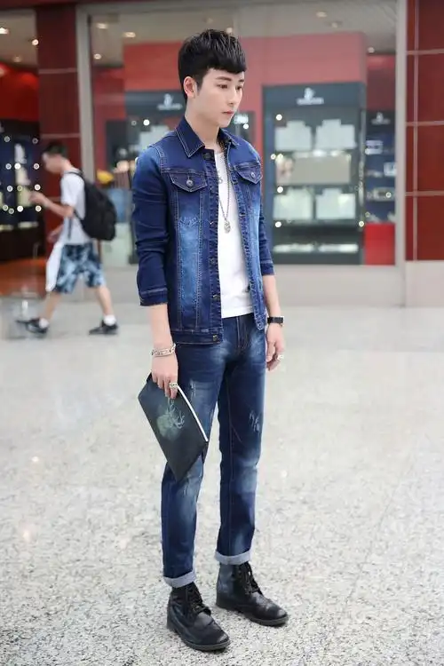 2015新款弹力牛仔外套男牛仔夹克衫潮流男士印花牛仔衣批发822