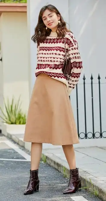 betu百图女装半身裙女秋高腰纯色伞裙遮肉显瘦a字中长款过膝短裙2010t