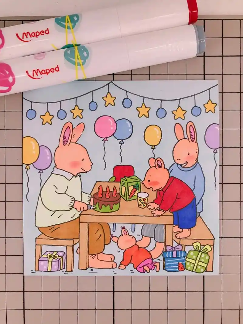 小兔汤姆卡通画,简笔画,马克笔画. - 抖音