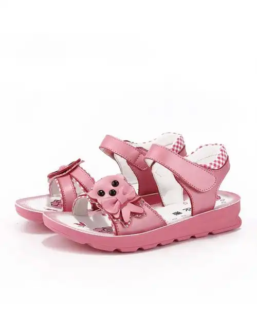 女童梅红色休闲公主凉鞋