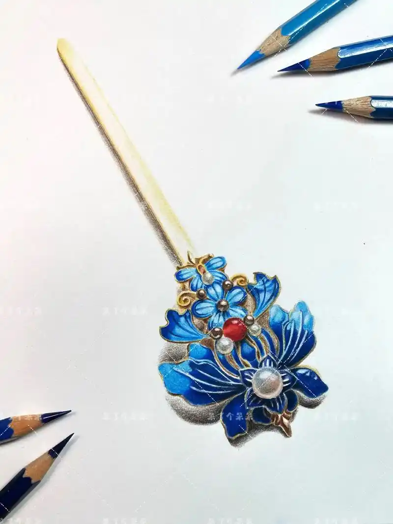 彩铅手绘古风发饰②(步骤图)第二弹来啦!依然用红辉画的～ # - 抖音