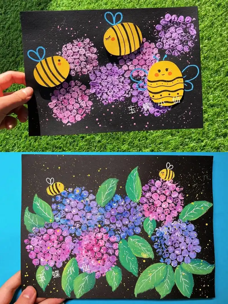 花丛中的小蜜蜂儿童创意美术绘画教程