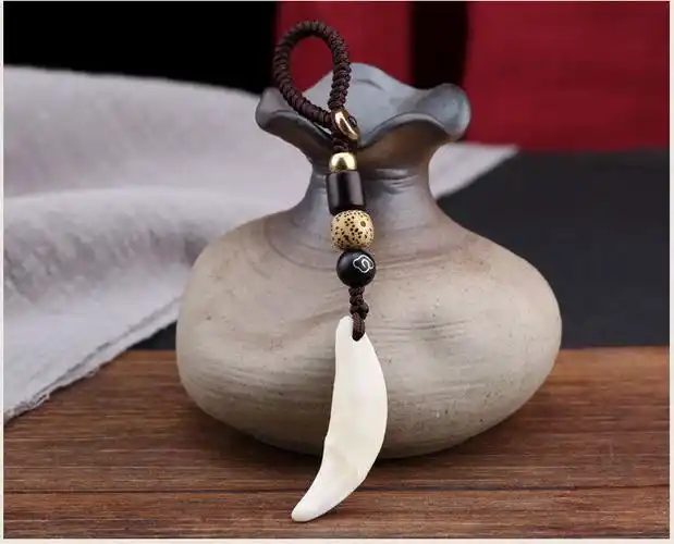 铂美家真黑狗牙挂坠挂件装饰狼牙藏獒牙齿diy配件钥匙扣本命年个性