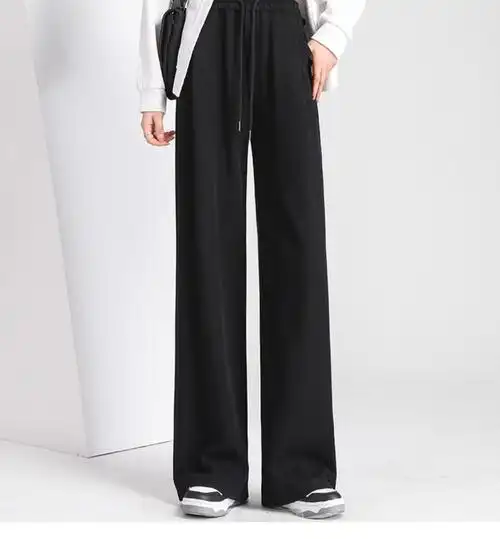 夏季女生新款薄款小个子运动休闲裤子阔腿裤直筒裤显瘦高腰垂感裤