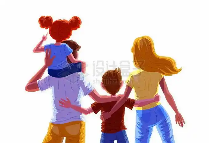女儿骑在爸爸脖子上卡通一家四口背影5453742矢量图片免抠素材