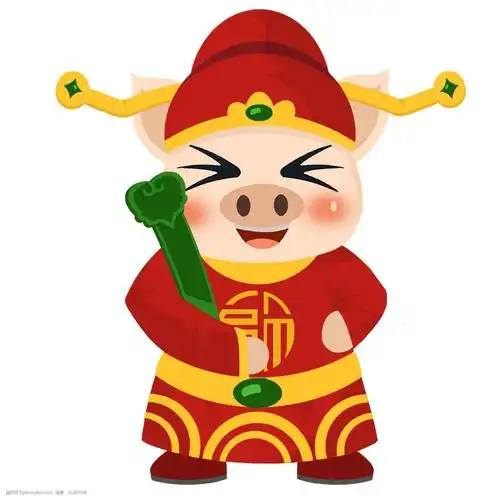 卡通小猪财神手绘
