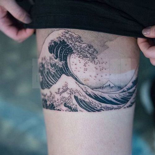 破浪潮纹身贴日式日系海浪海浮世绘海浪臂环腿环文艺ins网红男女