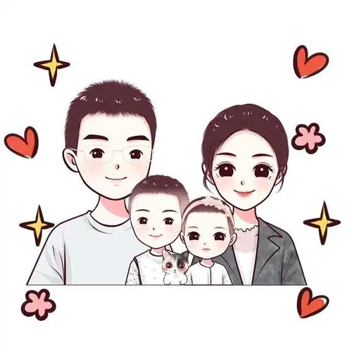 一家四口的仪式感,卡通手绘头像,记录温情时刻