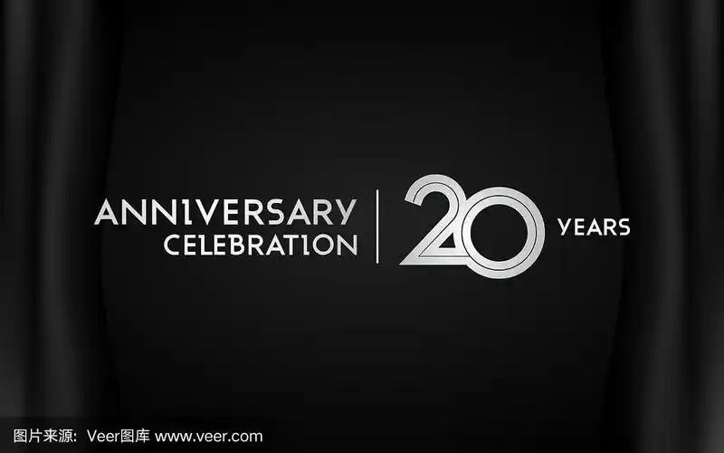 20周年庆典标志字,黑色背景上多线性隔离字体