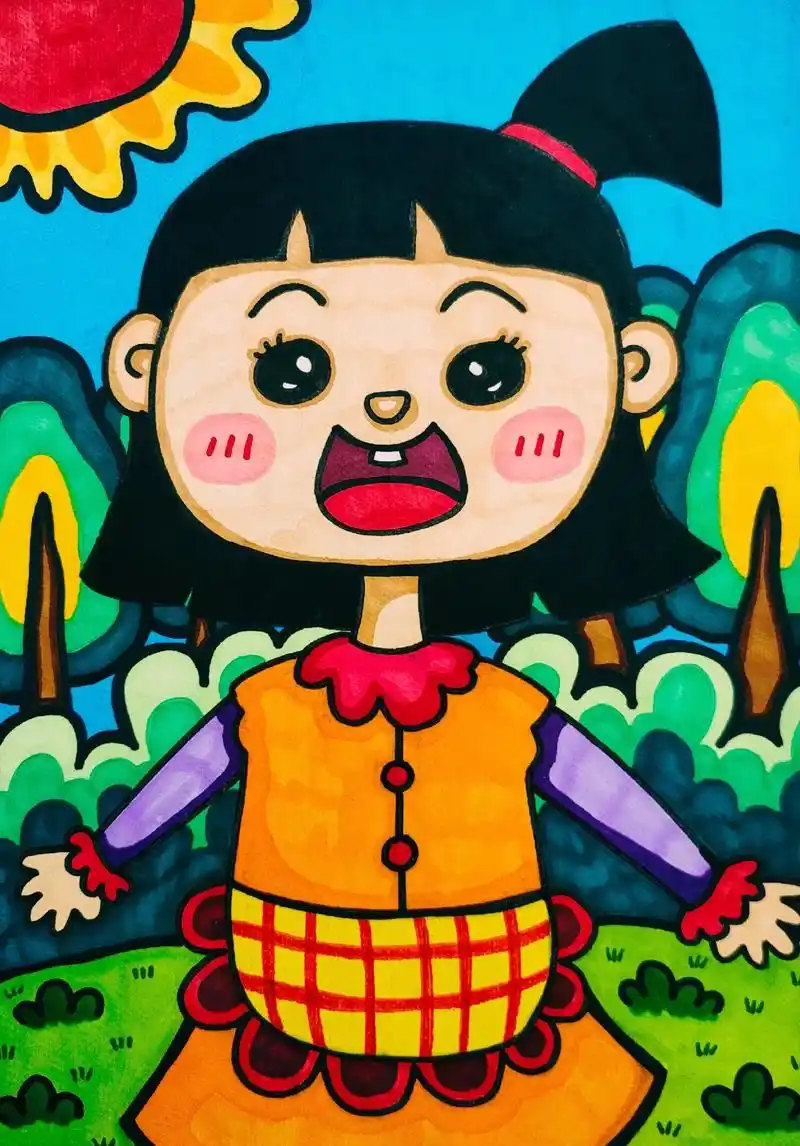 小女孩简笔画,女孩儿童画,马克笔画女孩.#图文伙伴计划  小 - 抖音