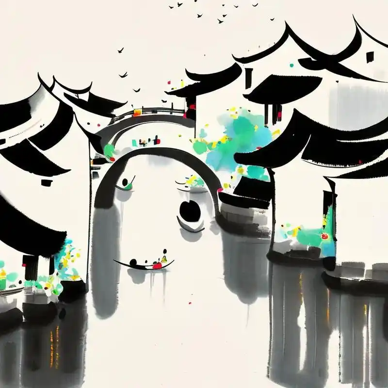 16-彩墨画 吴冠中风格江南水乡 在中国风水墨画中,吴冠中大师的作品极