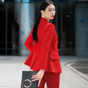 红色小西装外套女秋冬季年会活动播音主持人艺考时尚气质西服套装