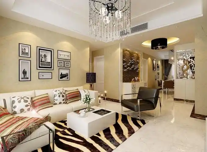 三室两厅现代简约客厅沙发背景墙