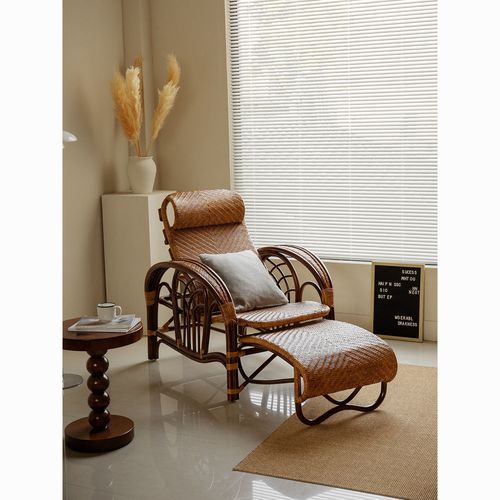 整装手工制作天然真藤椅折叠椅午睡懒人藤躺椅老人休闲藤编高靠背