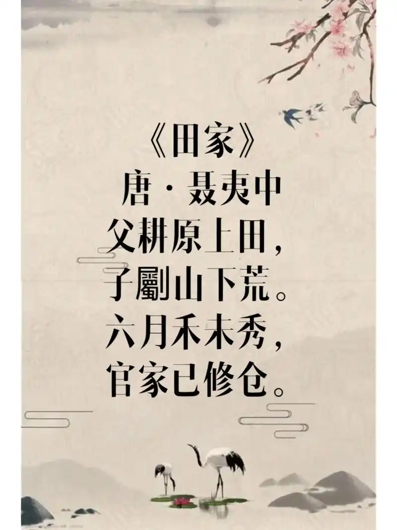 《田家》唐·聂夷中 译文 父亲在山上耕田,儿子在山下开荒.