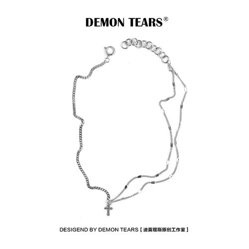 简约时尚钛钢十字架拼接双层短款项链男女潮流小众个性气质锁骨链