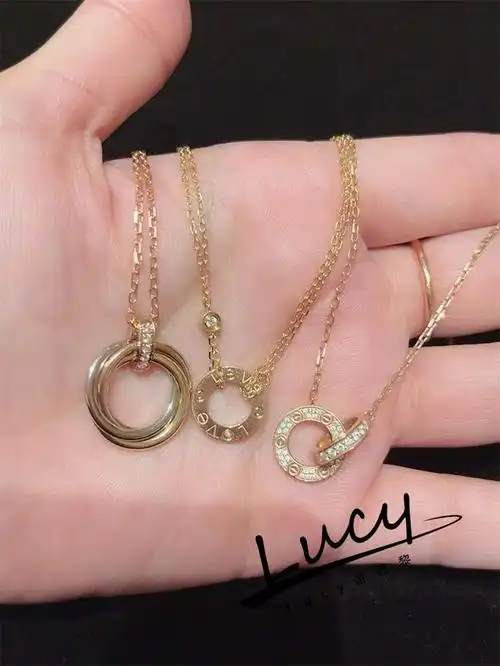 代购cartier/卡地亚 trinity三色金项链 18k金三环无钻镶钻锁骨链