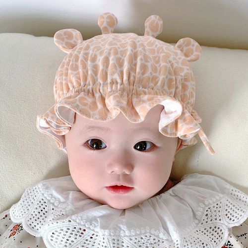 婴儿帽子春秋花边盆帽男女童可爱超萌婴幼儿初生宝宝帽子春天胎帽