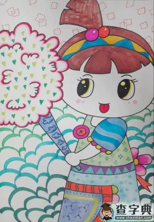 漂亮的小女孩小学生绘画获奖作品展示_水彩画-查字典幼儿网儿童画
