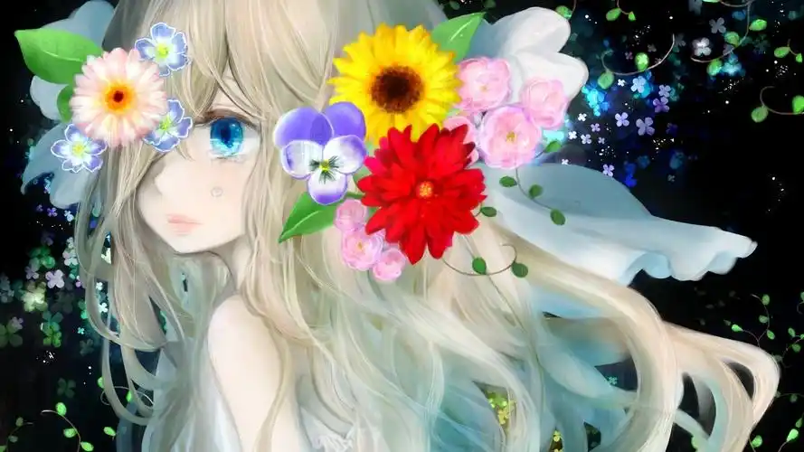 小女孩的眼泪悲伤花的图片动漫桌面壁纸