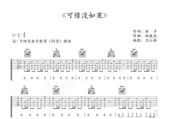 可惜没如果(精编原版)吉他谱(图片谱,林俊杰,可惜没如果,吉他弹唱)