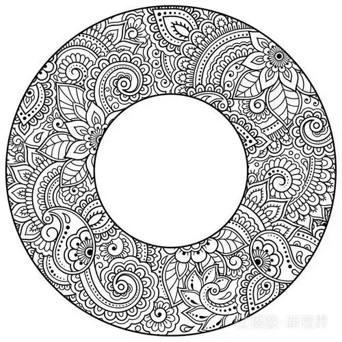 轮廓圆形花卉图案的着色书页. 成人和儿童的抗压力. 涂鸦装饰黑白.