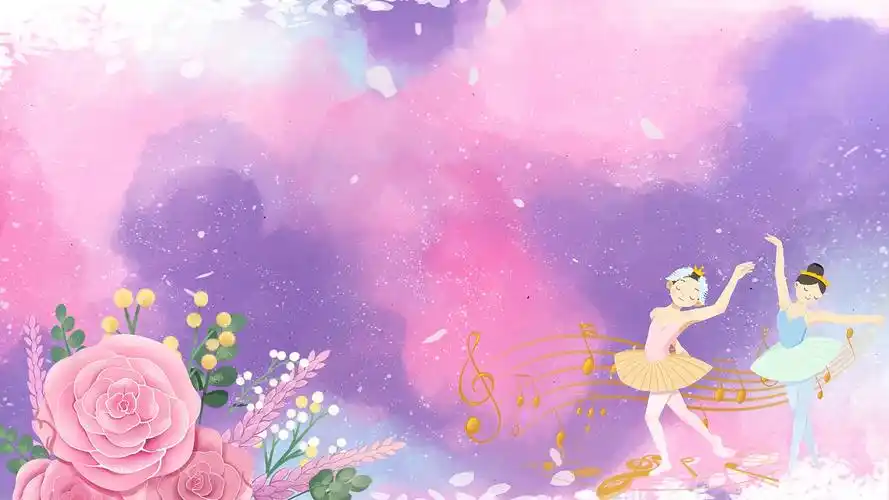彩色唯美卡通水彩女孩跳芭蕾舞蹈艺术招生视频背景清新插画背景