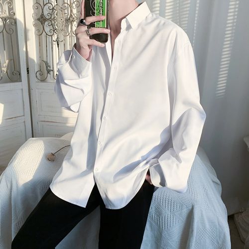 白色衬衫男长袖韩版潮流衬衣保暖帅气春季情侣休闲修身dk制服寸衫