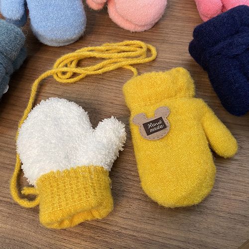 宝宝手套冬天0-1-2岁婴儿男女幼童包指手套加绒针织3-6岁儿童手套