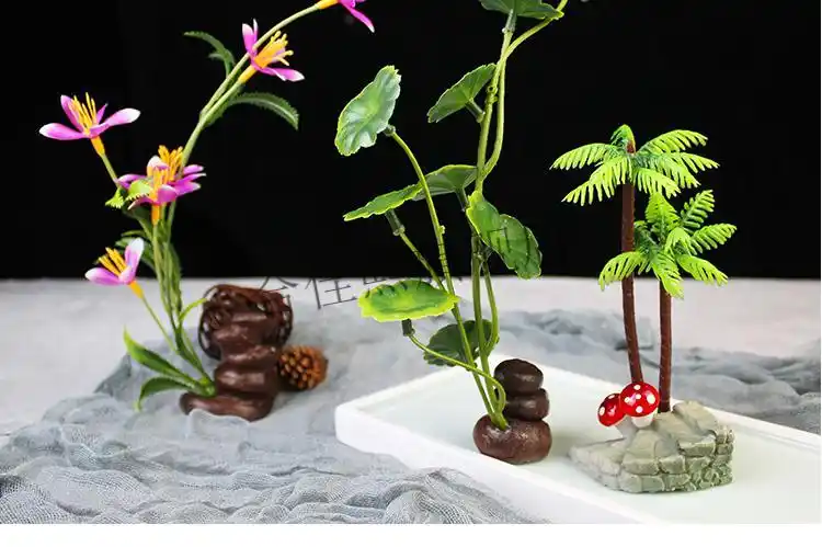 刺身摆盘装饰花草酒店餐厅菜品盘饰创意围边小摆件拼盘点缀假花新款