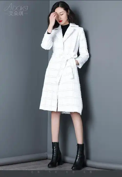 冬装女装2017新款潮时尚英伦风修身格纹妮子大衣双排扣毛呢外套女