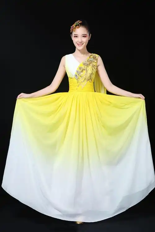 合唱服长裙演出服成人女中国风晚礼服2021新款中老年大合唱团礼服