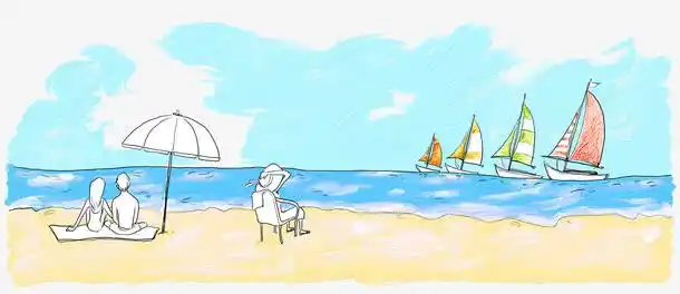 手绘沙滩旅游
