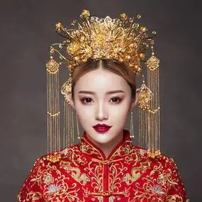 中式新娘 span class=h>头饰 /span>秀禾金色皇后凤冠霞帔奢华大气