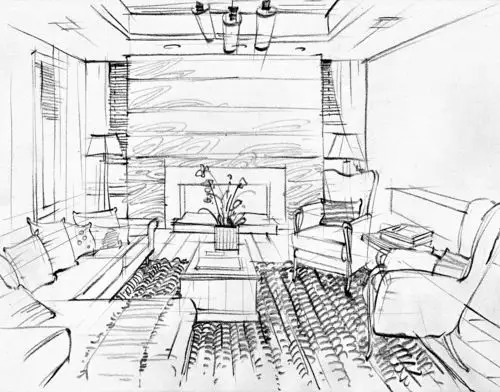 家居客厅室内手绘步骤1(线稿)-专业知识-马蹄室内设计论坛-序赞网