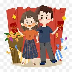 七夕卡通情侣一起逛街png素材